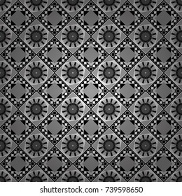 Vector background with tiles and rhombus. Vector geometrical seamless ornament. Seamless pattern in white, gray and black colors.