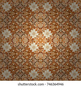 Vector background with tiles and rhombus. Vector geometrical seamless ornament. Seamless pattern in beige, orange and brown colors.