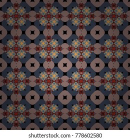 Vector background with tiles and rhombus. Vector geometrical seamless ornament. Seamless pattern in pink, gray and blue colors.