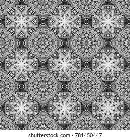 Vector background with tiles and rhombus. Vector geometrical seamless ornament. Seamless pattern in black, white and gray colors.
