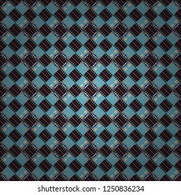 Vector background with tiles and rhombus. Seamless pattern in blue, brown and black colors. Vector geometrical seamless ornament.