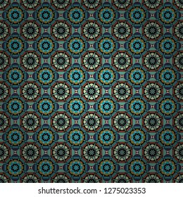 Vector background with tiles and rhombus. Seamless pattern in gray, blue and black colors. Vector geometrical seamless ornament.