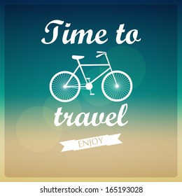 Vector background. Time to travel.  Bicycle. With Typography