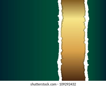 Vector background, torn green paper and gold paper, for the Christmas banner and design