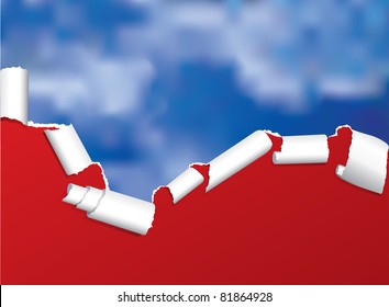 vector background with torn paper over cloudy sky