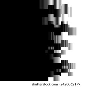 Vector background for transition from one image to another from abstract pixels. Pattern of thin broken lines. Black and white vector background