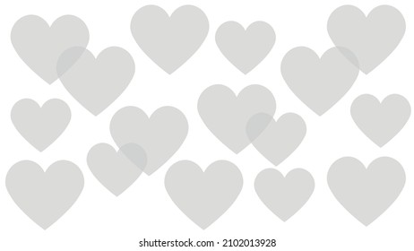 Vector background of transparent grey hearts overlapping each other on white background. Valentine's day, Mother's day, hearts background. Happy, copy space.