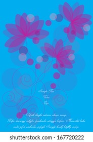 vector background with transparent pink flowers and text isolated on blue background