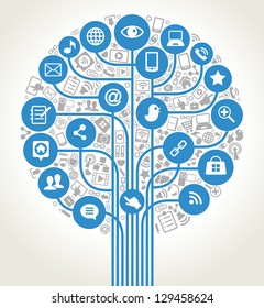 vector background tree shape formed by the social media icons and words