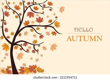 Vector background with trees in autumn, red, orange, brown and yellow, Can be used for posters, banners, flyers, invitations, websites or greeting cards. Vector illustration