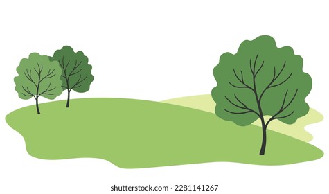 Vector background with trees and green fields