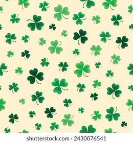 Vector background with trefoils. Pattern with clover leaves. Pattern for St. Patrick's Day.