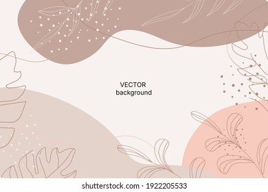 Vector background in trendy minimal style with leaves outlines. Design template for social media, invitations, decor, covers, wrapping paper.