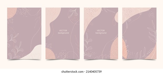Vector background in a trendy minimalist style with leaf outlines. Design template for social media, invitations, decor, covers, wrapping paper.