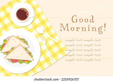vector background with triangle sandwich and coffee on a table for banners, cards, flyers, social media wallpapers, etc.