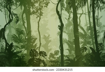 Vector background with tropical forest. Illustration seamless horizontal