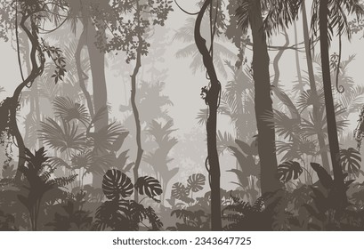 Vector background with tropical forest. Illustration seamless horizontal