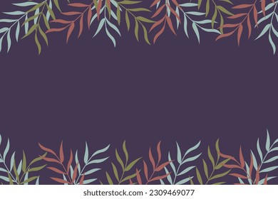 vector background with tropical leaves border on dark background and copy space