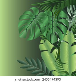 Vector background with tropical leaves of different green shades