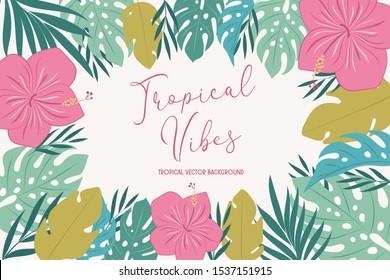 vector background with tropical leaves and flowers