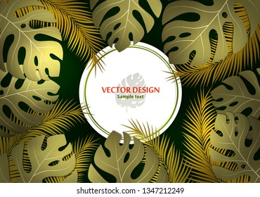 Vector background with tropical monster leaves and palm leaves. Bright abstract background for banner, flyer or cover with copy space for text or emblem - vector graphics