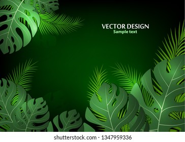Vector background with tropical monster leaves and palm leaves. Bright abstract background for banner, flyer or cover with copy space for text or emblem - vector graphics
