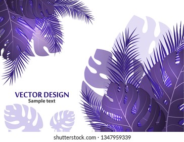 Vector background with tropical monster leaves and palm leaves. Bright abstract background for banner, flyer or cover with copy space for text or emblem - vector graphics