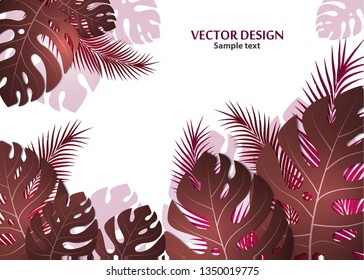 Vector background with tropical monster leaves and palm leaves. Bright abstract background for banner, flyer or cover with copy space for text or emblem - vector graphics