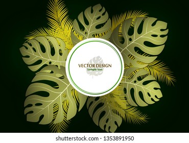 Vector background with tropical monster leaves and palm leaves. Bright abstract background for banner, flyer or cover with copy space for text or emblem - vector graphics