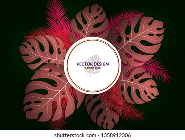 Vector background with tropical monster leaves and palm leaves. Bright abstract background for banner, flyer or cover with copy space for text or emblem - vector graphics