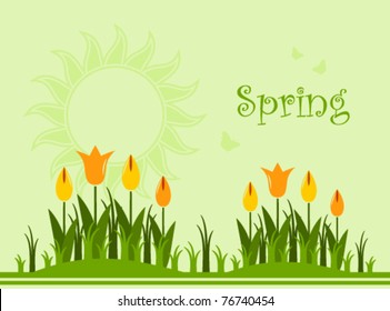 vector background with tulips in grass