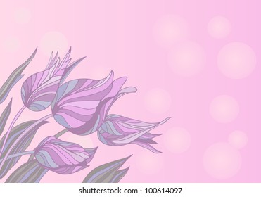 vector background with tulips in tender pastel tones