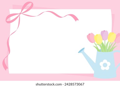 fondo vectorial con tulipanes en una regadera y una tarjeta blanca para banners, tarjetas, volantes, fondos de redes sociales, etc.