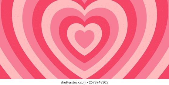 Vector background with tunnel hearts and grain texture in trendy retro 70s style. Vector illustration