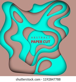 Vector background with turquoise and brown color paper cut shapes. 3D abstract paper art style, design layout for business presentations, flyers, posters, prints, decoration, cards, brochure cover.