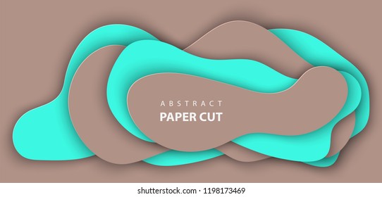 Vector background with turquoise and brown color paper cut shapes. 3D abstract paper art style, design layout for business presentations, flyers, posters, prints, decoration, cards, brochure cover.