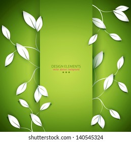 vector background with twigs and leaves on the green background