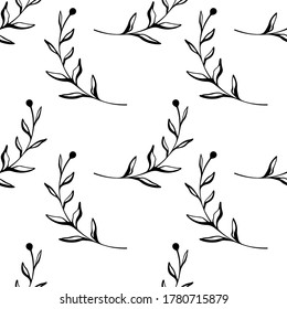 Vector background with twigs. Wrapping paper. Seamless floral pattern. Nature background. Vector background for packaging, printing, wallpaper, fabrics, papers. Branchs backdrop. Hand-drawn twigs.