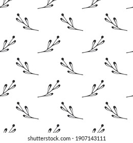 Vector background with twigs. Wrapping paper. Seamless floral pattern. Nature background. Vector background for packaging, printing, wallpaper, fabrics, papers. Branches backdrop. Hand-drawn twigs.