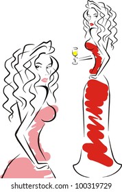 VECTOR Background with two beautiful fashionable young womans