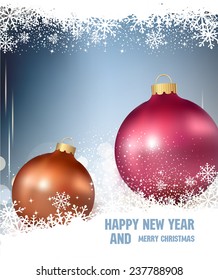 Vector background with two Christmas ball and snowflake