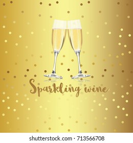 Vector background with two glasses of sparkling wine