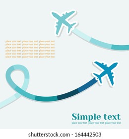 Vector background with two jets and colored trace of them. There is space for text.