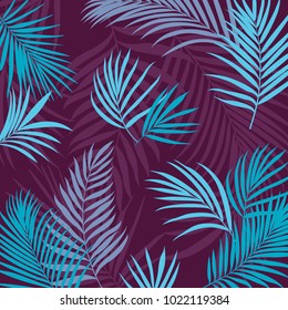 Vector background with two layers of tropical foliage. Areca palm leaves pattern.