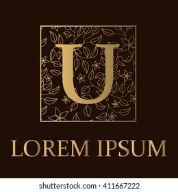 Vector background with U letter golden