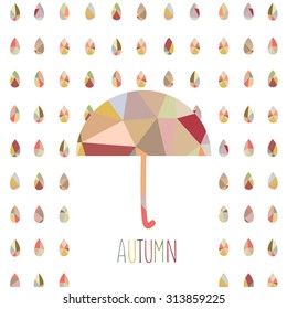 Vector background with umbrella. Autumn background with triangles.