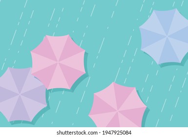 vector background with umbrellas in the rain for banners, cards, flyers, social media wallpapers, etc.