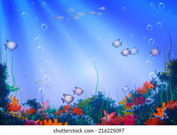 Vector background with underwater cave