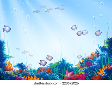 Vector background with underwater cave