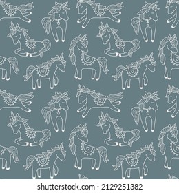 Vector background with unicorns and stars. Hand drawn in doodle style. Isolated on white background, Kids, girls seamless pattern, digital paper